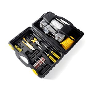 Se-9000set Çift Pistonlu 12 V 150 Psi Araba Lastik Bot Şişirme Kompresörü Lastik Tamir Kiti Hediyeli