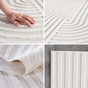 Modern Bohem Krem Salon Mutfak İç Dış Mekan Teras Balkon Oda Çocuk Halısı 160x230 cm