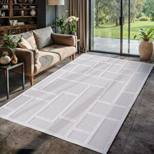 Modern Krem Renkli Bohem Salon Mutfak Mekan Teras Balkon Oda Ve Çocuk Halısı Oymalı Tasarım Halı 120x170 cm