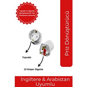 İngiliz Erkek Türk Dişi Unıversal Priz Dönüştürücü - Arabistan Türkiye Priz Çevirici