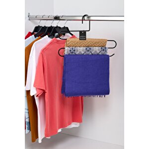 Siyah 5'li Dolap İçi 3 Katlı Pantolon Elbise, Şal, Eşarp, Askısı, Gardrop Askılığı - Metal Paslanmaz