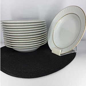 Sedef Altın Yaldızlı 17 Cm Çukur Yemek Tabak 12 Adet