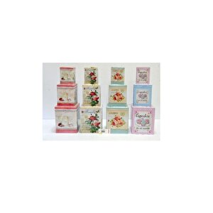 Naturel Gift Metal 3 Boy Dekorlu Kare Saklama Kutusu