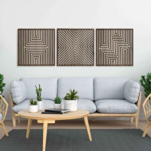 Ahşap Duvar Tablosu, 3 Parça Ahşap Modern Duvar Dekoru, Soyut Desen Duvar Paneli, Akasya 58,5x58,5 cm