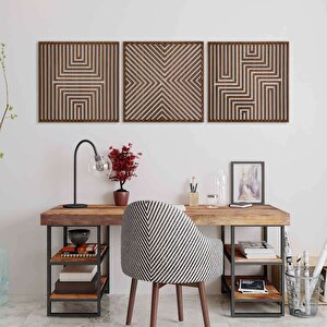 Ahşap Duvar Tablosu, 3 Parça Ahşap Modern Duvar Dekoru, Soyut Desen Duvar Paneli, Ceviz 71x71 cm