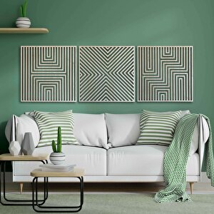 Ahşap Duvar Tablosu, 3 Parça Ahşap Modern Duvar Dekoru, Soyut Desen Duvar Paneli, Akçaağaç 71x71 cm