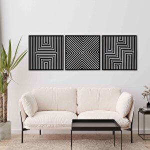 Ent Wood Art Ahşap Duvar Tablosu, 3 Parça Ahşap Modern Duvar Dekoru, Soyut Desen Duvar Paneli, Siyah