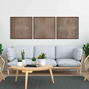 Ahşap Duvar Tablosu, 3 Parça Ahşap Modern Duvar Dekoru, Soyut Desen Duvar Paneli, Ceviz 28x28 cm