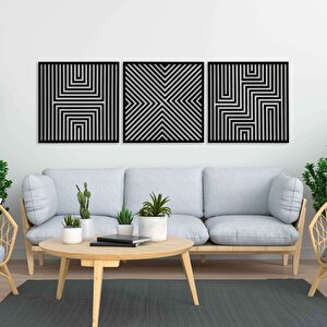 Ahşap Duvar Tablosu, 3 Parça Ahşap Modern Duvar Dekoru, Soyut Desen Duvar Paneli, Siyah 71x71 cm