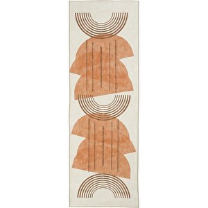 Carnival Krem Halı Yolluk Koridor Halısı Soyut Desen Şönil Halı Yıkanabilir Mutfak Halısı 75x150 cm