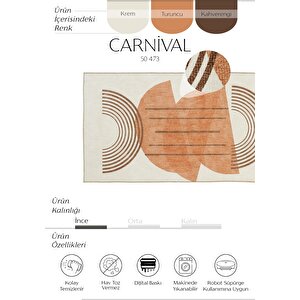 Carnival Krem Halı Yolluk Koridor Halısı Soyut Desen Şönil Halı Yıkanabilir Mutfak Halısı 75x150 cm