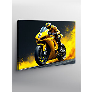 Kanvas Tablo Sarı Yarış Motoru 70x100 cm