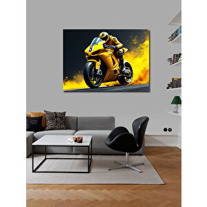 Kanvas Tablo Sarı Yarış Motoru 70x100 cm