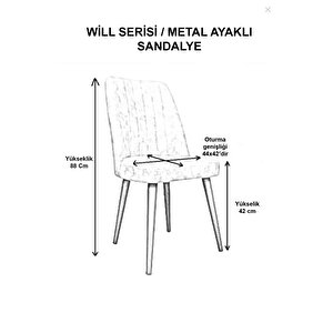 Will Serisi 6 Adet Siyah Mutfak Sandalyesi Siyah Metal Ayak 1. Sınıf Nubuk Kumaş Siyah