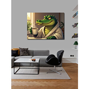 Kanvas Tablo Kahve İçen Timsah Figürü 50x70 cm