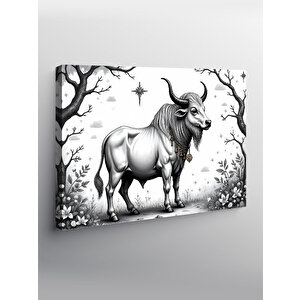 Kanvas Tablo Siyah Beyaz Boğa Figürü 70x100 cm