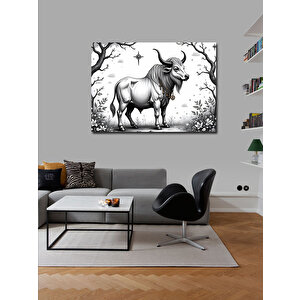 Kanvas Tablo Siyah Beyaz Boğa Figürü 70x100 cm