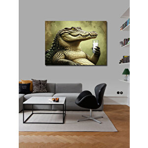 Kanvas Tablo Aslan Sütü İçen Timsah Figürü 70x100 cm