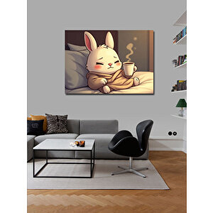Kanvas Tablo Kahve İçen Sevimli Tavşan 70x100 cm