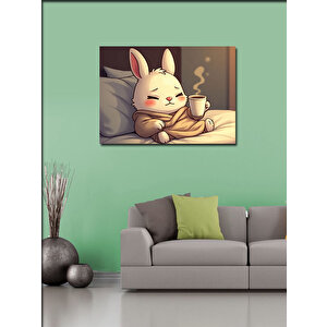 Kanvas Tablo Kahve İçen Sevimli Tavşan 70x100 cm