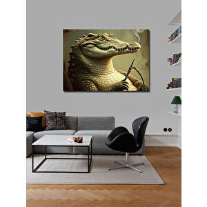 Kanvas Tablo Nargile İçen Timsah Figürü 70x100 cm