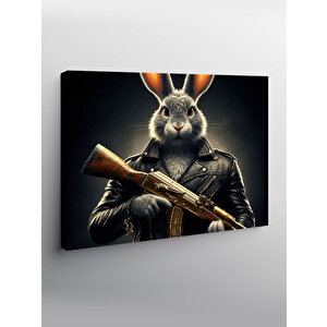 Kanvas Tablo Silahlı Tavşan Figürü 100x140 cm