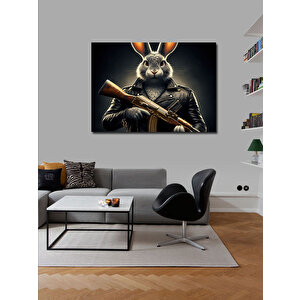 Kanvas Tablo Silahlı Tavşan Figürü 100x140 cm