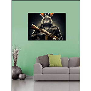 Kanvas Tablo Silahlı Tavşan Figürü 100x140 cm