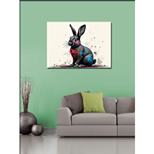 Kanvas Tablo Grafitili Siyah Tavşan Figürü 50x70 cm