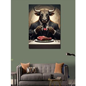 Kanvas Tablo Steak Yiyen Boğa 100x140 cm