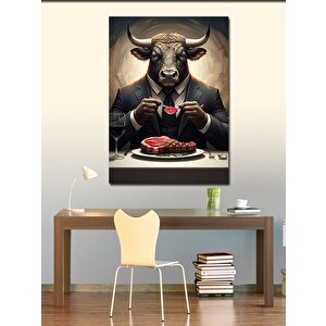Kanvas Tablo Steak Yiyen Boğa 70x100 cm