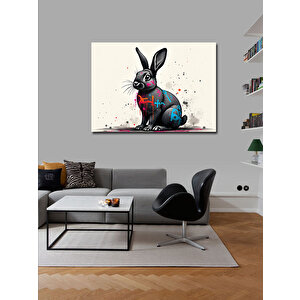 Kanvas Tablo Grafitili Siyah Tavşan Figürü 70x100 cm