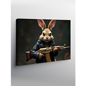 Kanvas Tablo Silahlı Tavşan Figürü 100x140 cm