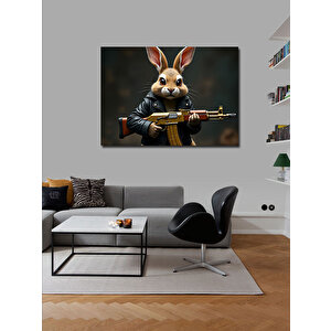 Kanvas Tablo Silahlı Tavşan Figürü 100x140 cm