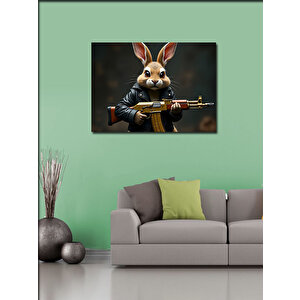 Kanvas Tablo Silahlı Tavşan Figürü 100x140 cm