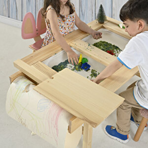 Montessori Çocuk Aktivite Masası Ve 1 adet Sandalye Seti - Doğal Ahşap Çok Fonksiyonlu Oyun Masası