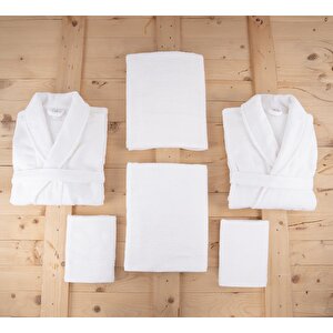 Ultra Soft 6 Parça Kutulu Havlu & Bornoz Aile Çeyiz Seti Baveno Beyaz