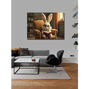 Kanvas Tablo Tavşan Figürü Ofis Ortamında 70x100 cm