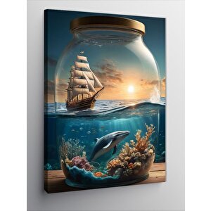 Kanvas Tablo Şişedeki Gemi 100x140 cm