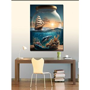Kanvas Tablo Şişedeki Gemi 100x140 cm