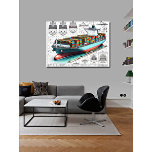 Kanvas Tablo Yük Gemisi Teknik Çizim 100x140 cm
