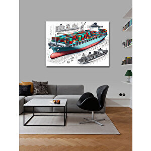 Kanvas Tablo Konteyner Gemisi Teknik Çizimi 50x70 cm