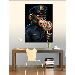 Kanvas Tablo Lolipoplu Polis Maymun 100x140 cm