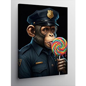 Kanvas Tablo Lolipoplu Polis Maymun 50x70 cm