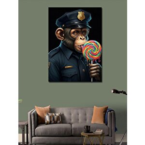 Kanvas Tablo Lolipoplu Polis Maymun 50x70 cm