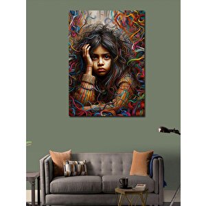 Kanvas Tablo Renkli Desenli Kadın Portresi 100x140 cm