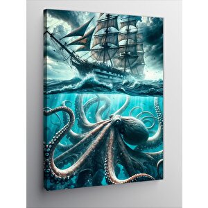 Kanvas Tablo Ahtapot Ve Gemi 70x100 cm