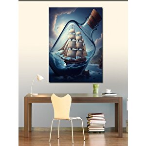 Kanvas Tablo Şişedeki Gemi 100x140 cm