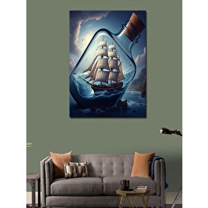 Kanvas Tablo Şişedeki Gemi 100x140 cm