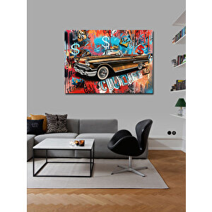 Kanvas Tablo Dolar Desenli Klasik Araba 100x140 cm